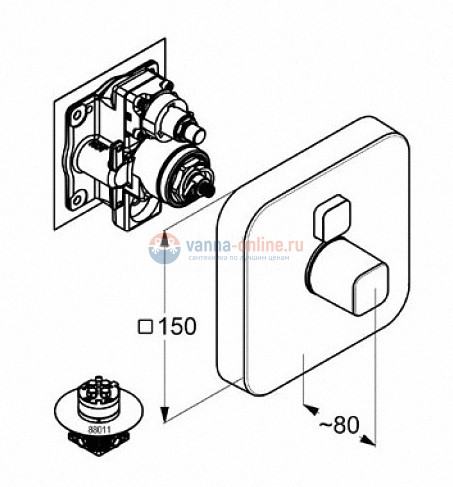 Смеситель Kludi Push 386010538 для душа, внешняя часть, квадратный, кнопка сверху