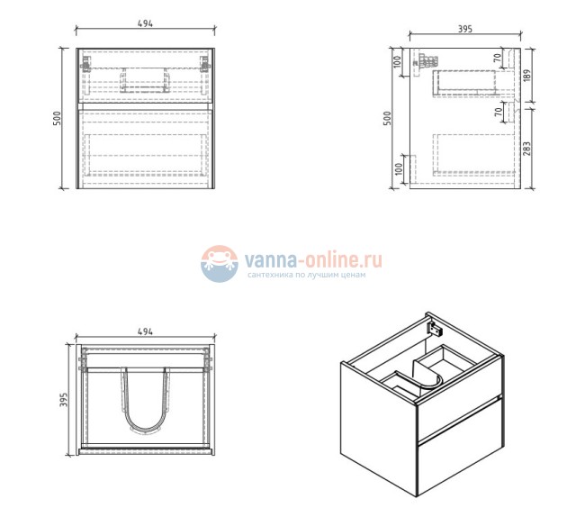 Тумба под раковину Belbagno Pietra Mini PIETRA MINI-500AS-2C-SO-SCM 50 см, серый (Stucco Cemento)