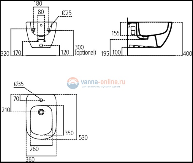 Подвесное биде Ideal Standard Tesi T355201 Подвесное биде Ideal Standard Tesi T355201