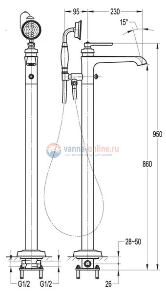 Смеситель для ванны Cezares Liberty LIBERTY-VDP-01