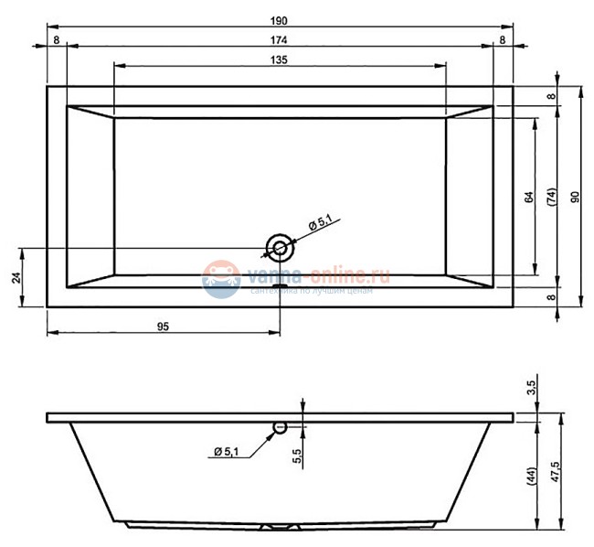 Ванна акриловая Riho Lusso 190x90 см