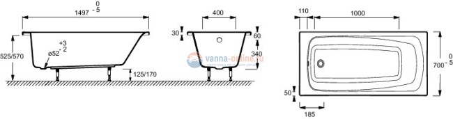 Акриловая ванна Jacob Delafon Patio E6810RU-01, 150х70 см