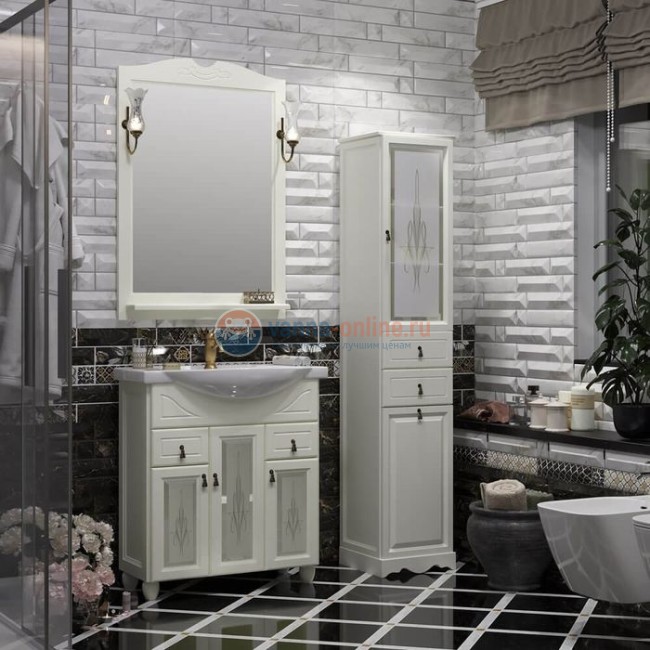 Тумба с художественным стеклом под раковину Opadiris ТИБЕТ 85, белый матовый 