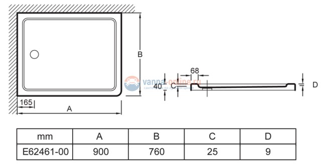 Поддон Jacob Delafon Flight 90 x 76 см, E62461-F-00 с антискользящим покрытием