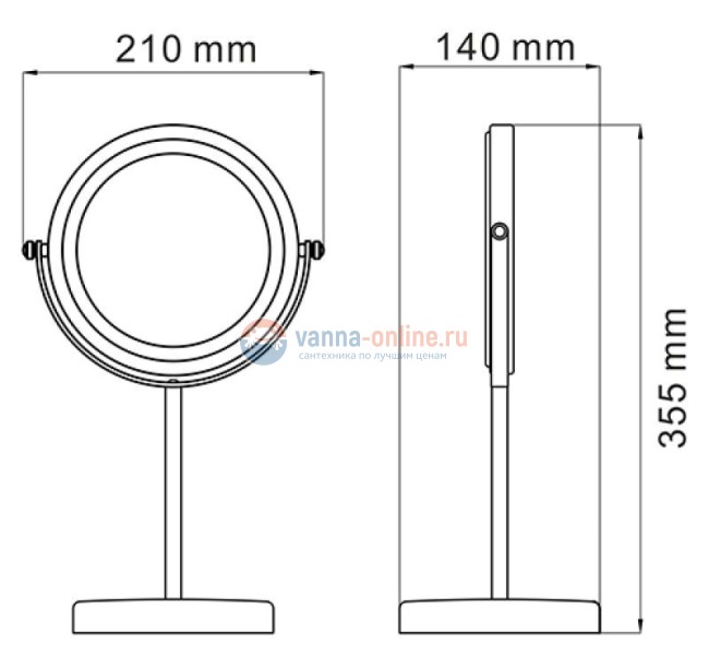 Настольное косметическое двустороннее зеркало WasserKRAFT K-1003 с 3-х кратным увеличением