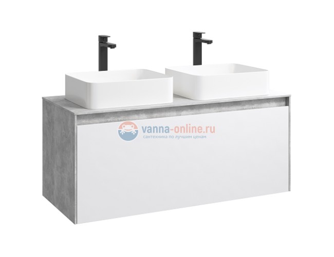 Тумба с раковиной Aqwella Mobi 120 см, фасад белый, корпус бетон светлый