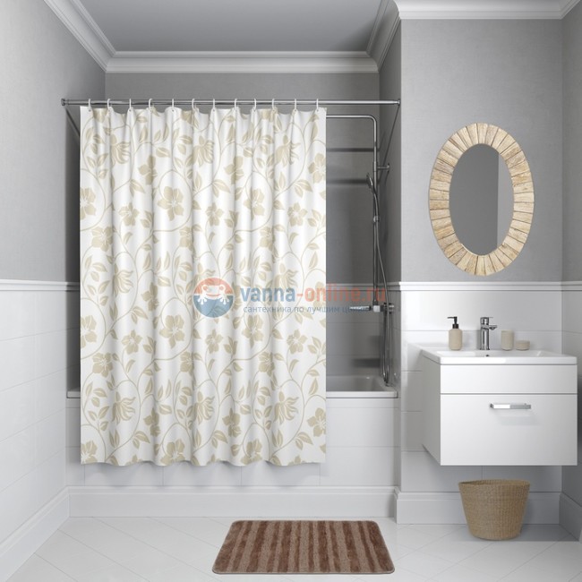 Штора для ванной комнаты Iddis Basic 200 x 240 см, B40P224i11, полиэстер, бело-бежевый Штора для ванной комнаты Iddis Basic 200 x 240 см, B40P224i11, полиэстер, бело-бежевый