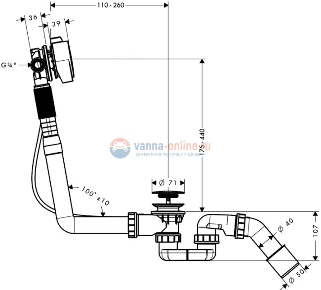 Система контроля налива-слива-перелива Hansgrohe Exafill S 58113000 для ванн