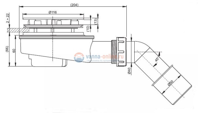 Выпускной комплект для душевого поддона Alcaplast A492CR d90, с толстыми стенами, хромированный
