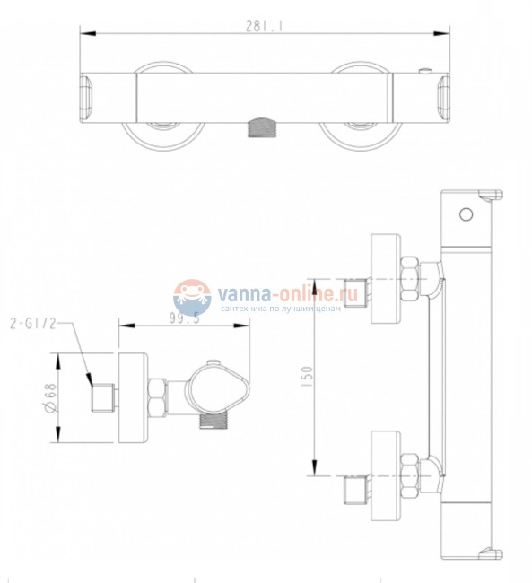 Смеситель Bravat Waterfall F939114C-01A-RUS термостатический для душа, хром Смеситель Bravat Waterfall F939114C-01A-RUS термостатический для душа, хром