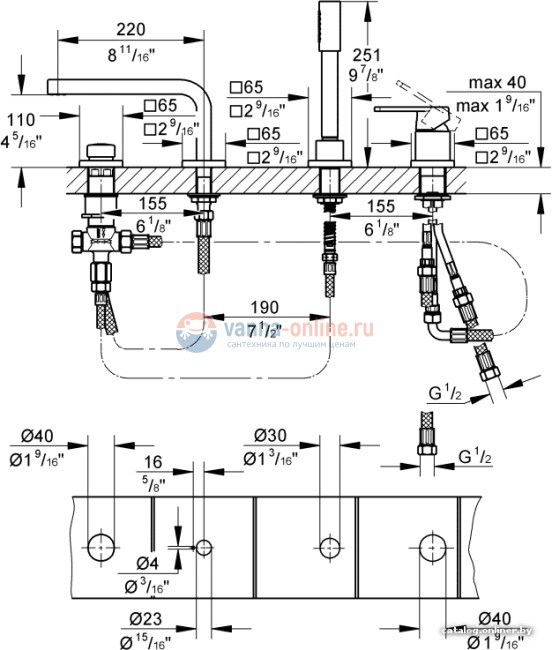 Смеситель Grohe Quadra 19579000 для ванны Смеситель Grohe Quadra 19579000 для ванны
