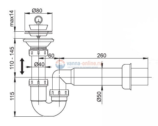 Выпускной комплект для душевого поддона Alcaplast A464 d50, с гидрозатвором Выпускной комплект для душевого поддона Alcaplast A464 d50, с гидрозатвором
