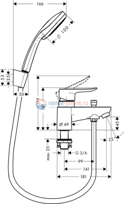Смеситель Hansgrohe Metris 31422000 для ванны/душа