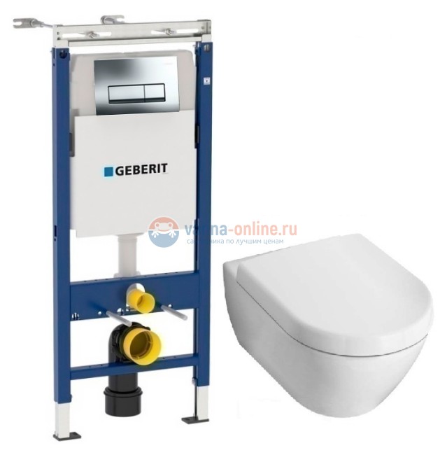 Инсталляция Geberit с унитазом Villeroy&Boch Subway 5600 1001, сиденье микролифт, комплект 295557 Инсталляция Geberit с унитазом Villeroy&Boch Subway 5600 1001, сиденье микролифт, комплект 295557