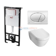 Инсталляция Alcaplast с унитазом Villeroy&Boch Subway 5600 1001, сиденье микролифт клавиша хром, комплект Инсталляция Alcaplast с унитазом Villeroy&Boch Subway 5600 1001, сиденье микролифт клавиша хром, комплект