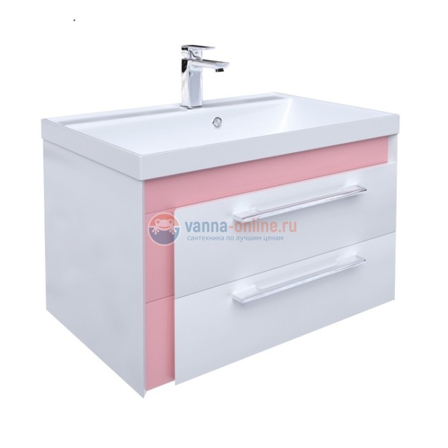 Тумба с раковиной Iddis Color Plus COL70P0i95K 70 см подвесная, белая/розовая