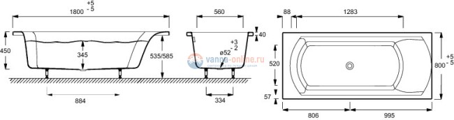 Ванна акриловая Jacob Delafon Ove E60143 180*80 см