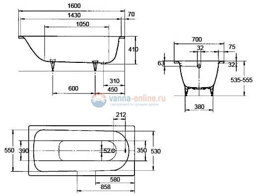 Стальная ванна KALDEWEI Saniform Plus 160x70 standard mod. 362-1 111700010001