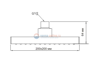 Верхний душ WasserKRAFT А028, 200*200 мм, хром Верхний душ WasserKRAFT А028, 200*200 мм, хром