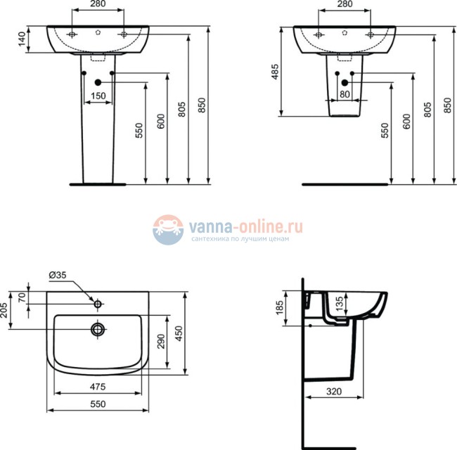 Раковина 55X45 см Ideal Standard TEMPO T056501