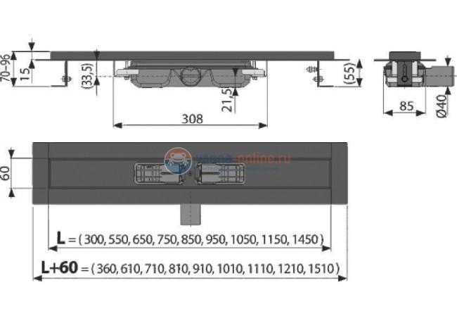Дренажный канал AlcaPlast APZ101BLACK-1050, черный матовый