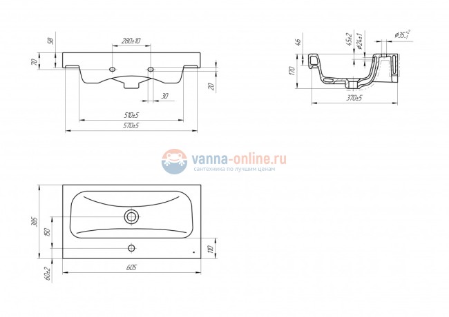 Мебельная раковина Cersanit Moduo Slim 60, UM-MOD56SL/1