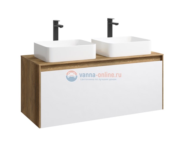 Тумба c раковиной Aqwella Mobi 120 см, фасад белый, корпус дуб балтийский