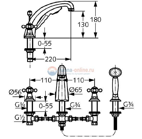 Смеситель Kludi Adlon 515240520 для ванны и душа DN 15, хром Смеситель Kludi Adlon 515240520 для ванны и душа DN 15, хром