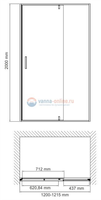 Душевая дверь WasserKRAFT Elbe 74P05, универсальная, 120 х 200 см