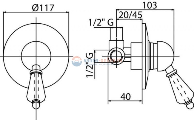 Смеситель Cezares Vintage DIM-03/24-Sw-N для душа встраиваемый