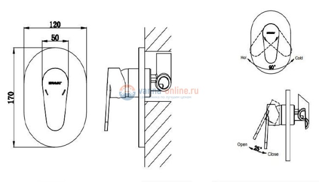 Смеситель Bravat Eler FB848238CP-RUS для душа, встраиваемый
