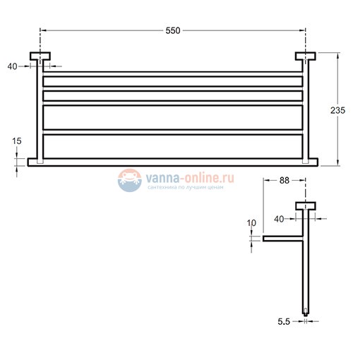 Полка для полотенец Jacob Delafon Mecanique 55,5х23,5 хром E77882-CP Полка для полотенец Jacob Delafon Mecanique 55,5х23,5 хром E77882-CP