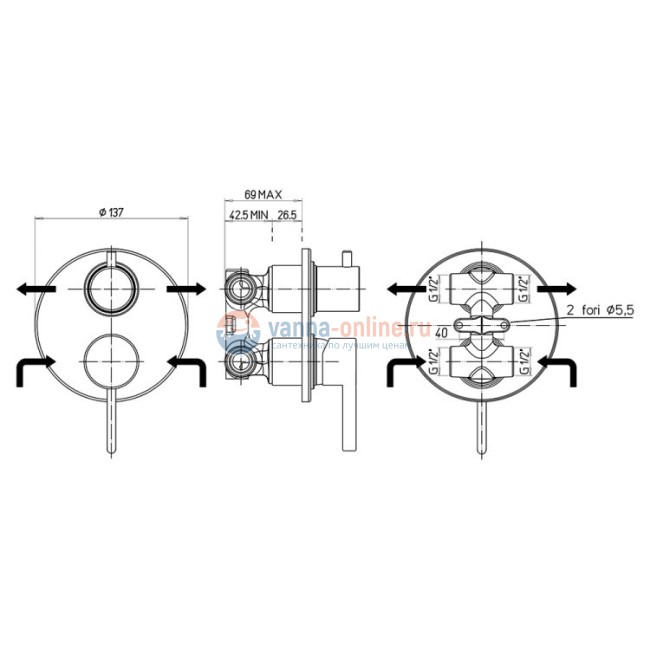 Смеситель для ванны Paini Brera встраиваемый, хром Смеситель для ванны Paini Brera встраиваемый, хром