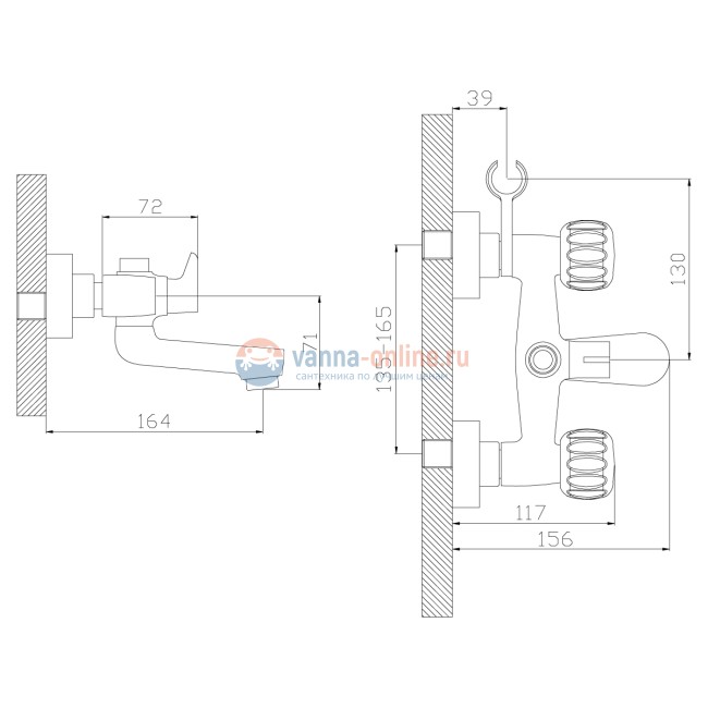 Смеситель Rossinka K02-83 для ванны и душа Смеситель Rossinka K02-83 для ванны и душа