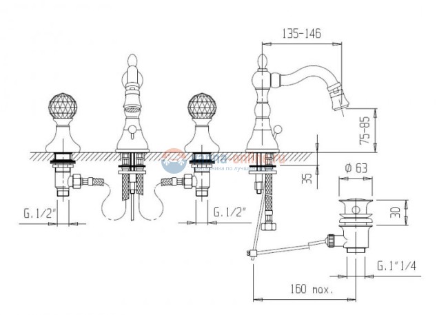 Смеситель Cezares Atlantis-Nostalgia BBS2-03/24 цвет золото
