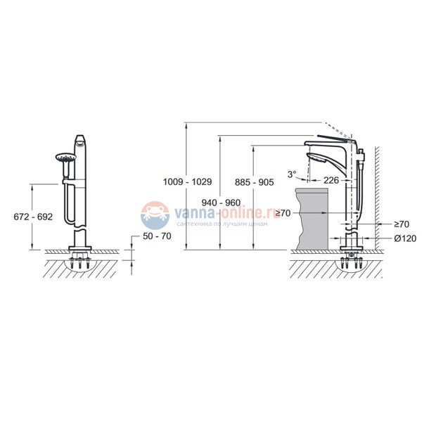 Смеситель Jacob Delafon Avid E97367-CP для ванны и душа со шлангом и держателем