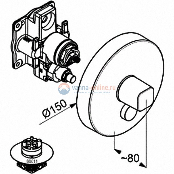 Смеситель Kludi Push 386040538 для душа, внешняя часть, круглый, кнопка внизу