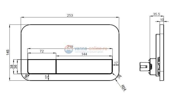 Клавиша смыва Villeroy&Boch ViConnect 92249069, матовый хром