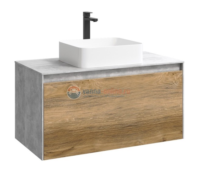 Тумба с раковиной Aqwella Mobi 100 см, фасад дуб балтийский, корпус бетон светлый