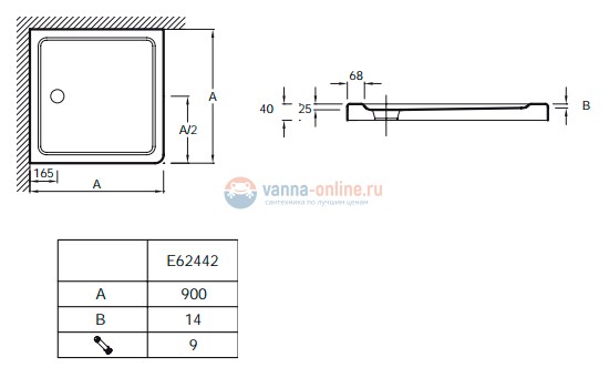 Поддон Jacob Delafon FLIGHT 90x90 см, E62442-00 Поддон Jacob Delafon FLIGHT 90x90 см, E62442-00