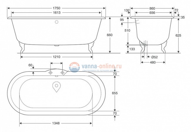 Ванна чугунная Jacob Delafon CIRCE E2919-00 под покраску, 175х80 Ванна чугунная Jacob Delafon CIRCE E2919-00 под покраску, 175х80