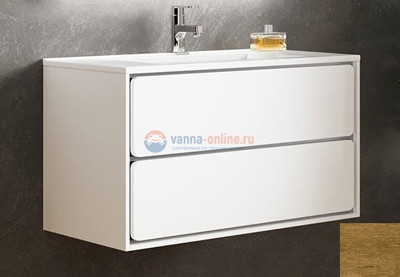 Тумба с раковиной Sanvit Бруно 2, 100 х 50 см, чаша раковины по центру, цвет - акация светлая