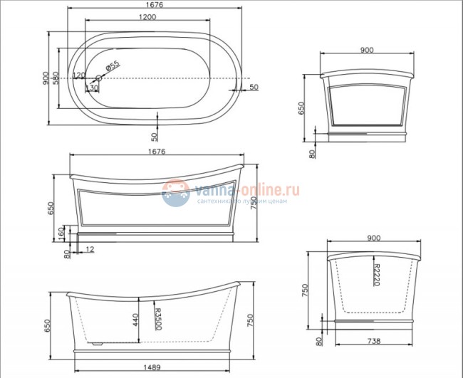 Ванна акриловая BelBagno BB32-CF36 170 х 90 см