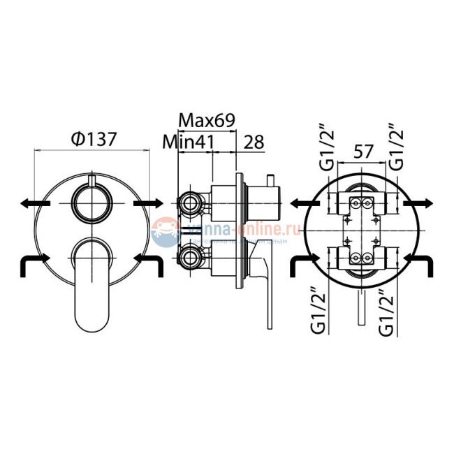Смеситель для ванны Jacuzzi Rubinetteria Borea 0BO00400JA00 встраиваемый