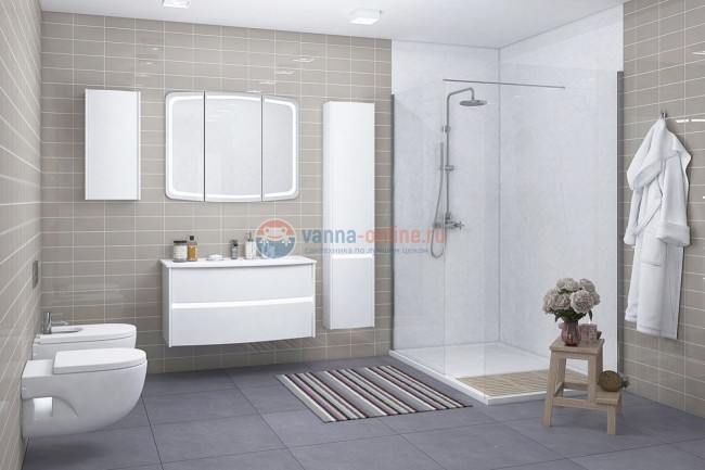 Тумба под раковину Акватон Астера 95, с LED-подсветкой, белая