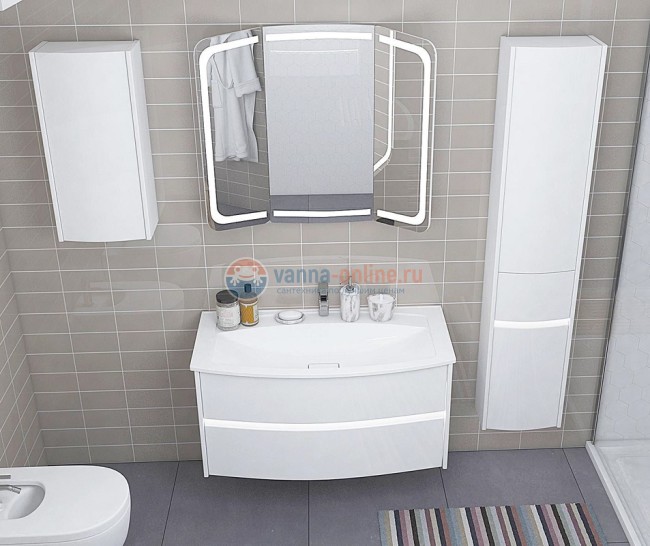 Тумба под раковину Акватон Астера 95, с LED-подсветкой, белая