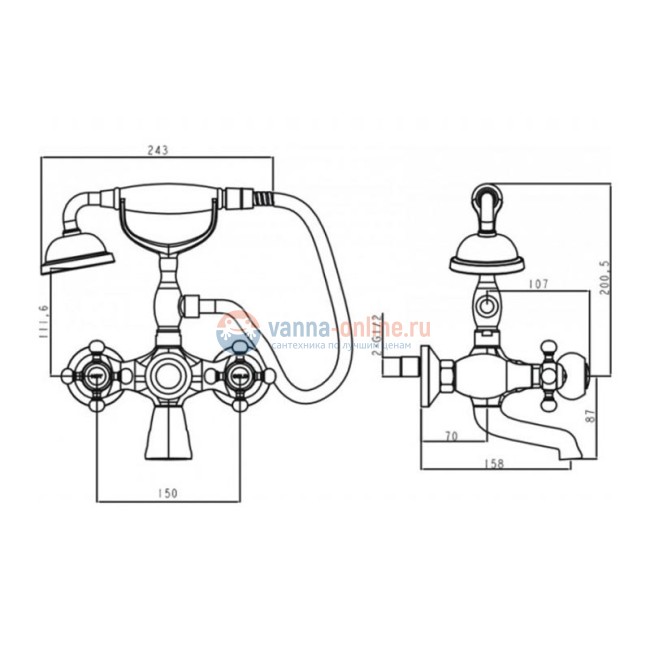 Смеситель для ванны и душа Timo Nelson 1914/02Y-CR antique Смеситель для ванны и душа Timo Nelson 1914/02Y-CR antique
