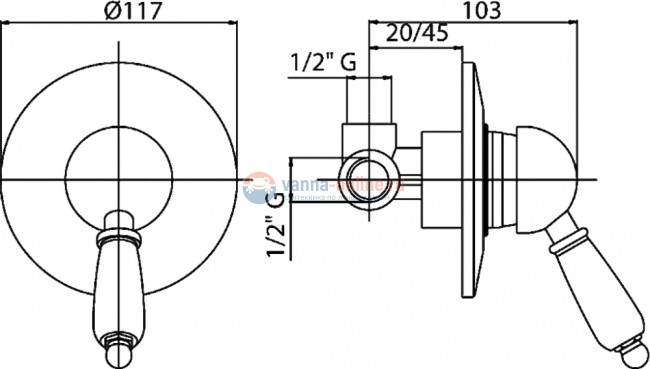Смеситель Cezares Vintage VINTAGE-DIM-03/24-Sw-N для душа встраиваемый Swarovski nero