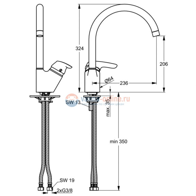 Смеситель для кухонной мойки Ideal Standard CERASPRINT NEW B7473AA Смеситель для кухонной мойки Ideal Standard CERASPRINT NEW B7473AA