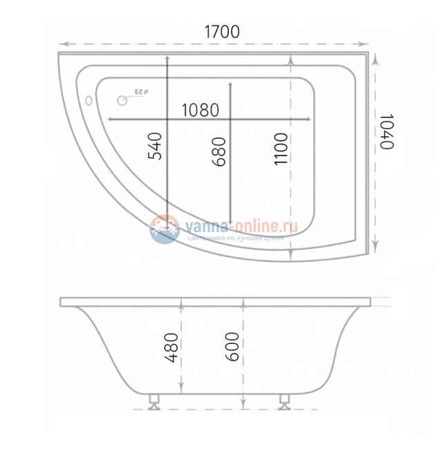Ванна из искусственного камня Marmo Bagno Альба 170 x 110 см левая MB-BL170-110L